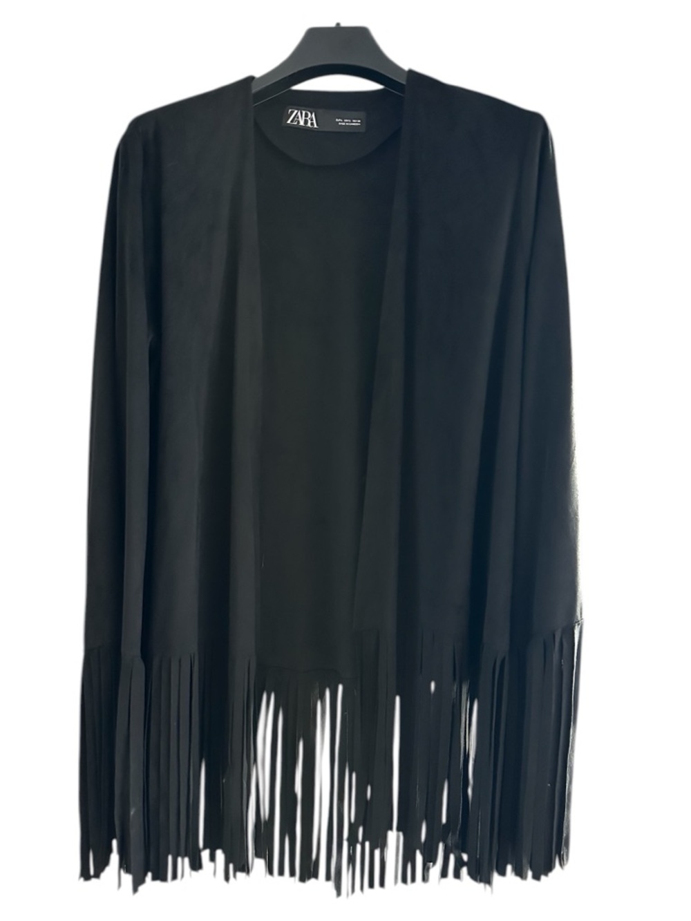 Zara Women's Black Fringe Lightweight Suede Jacket Size Large